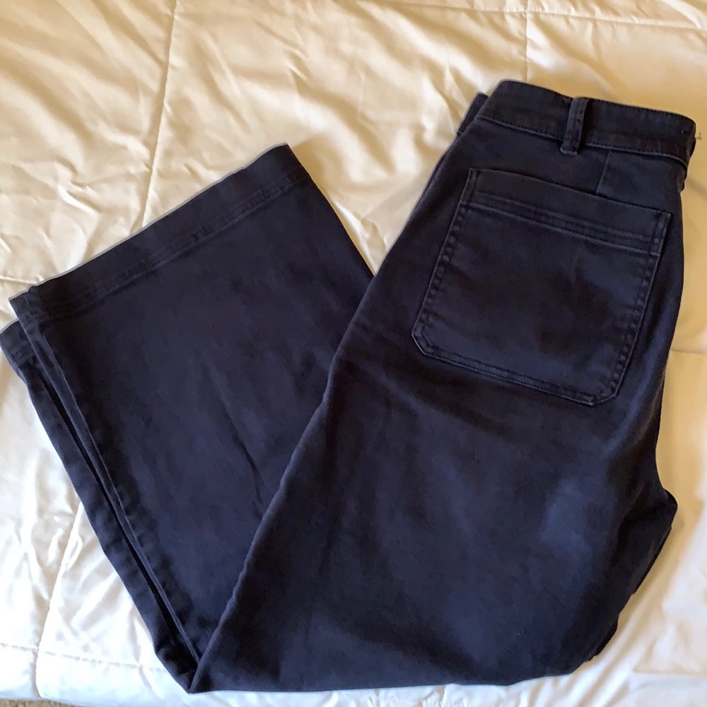 Navy Wide Leg Cropped Pant